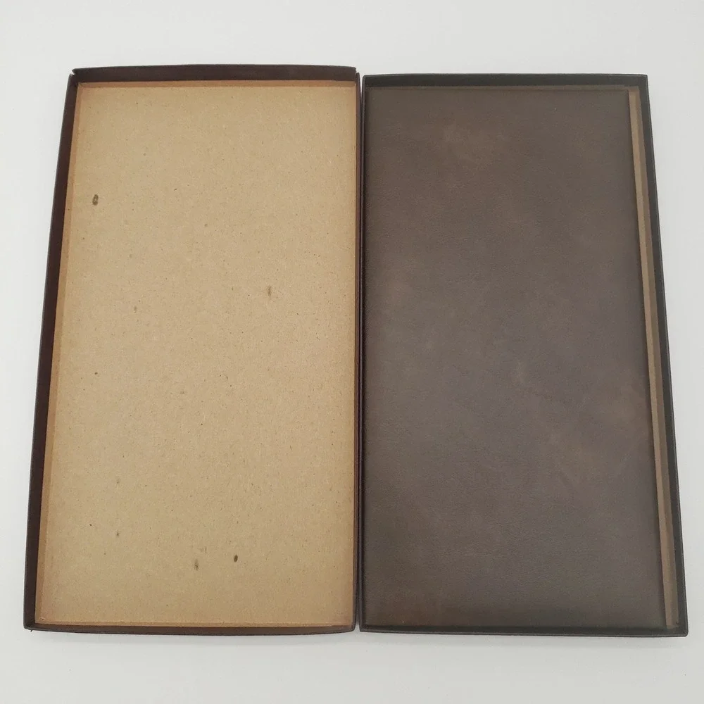 Vintage Brown Faux Leather Folding Multi Photo Frame Gold Trim Easel Stand